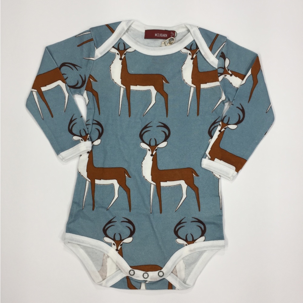 New with tags baby one piece long sleeve. All over print, Buks design.
